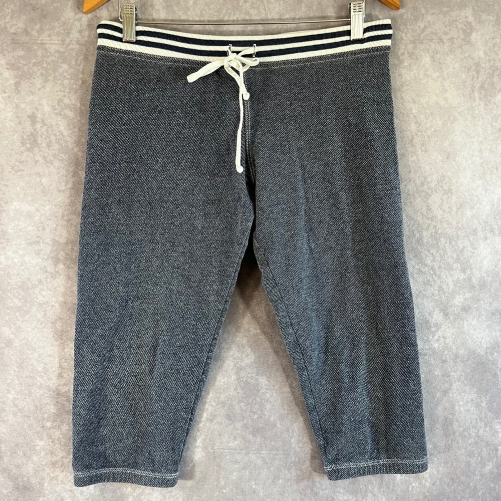 Hard Tail Forever Cropped Lounge Pants Womens Medium Gray Denim Look‎ Striped